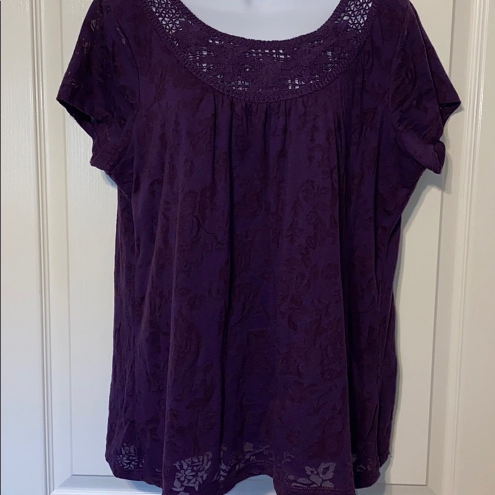 Charter Club Deep Dark Purple Burn Out Blouse